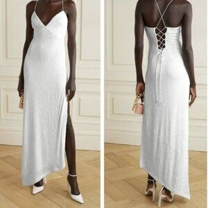 Retrofete Violet asymmetric lace-up sequined stretch-tulle gown Size Small